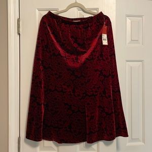 Long Red Velvet Floral Print Skirt NWT